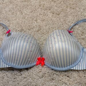 Victoria’s Secret pushup bra sexy little things 34D  blue white pink lace stripe